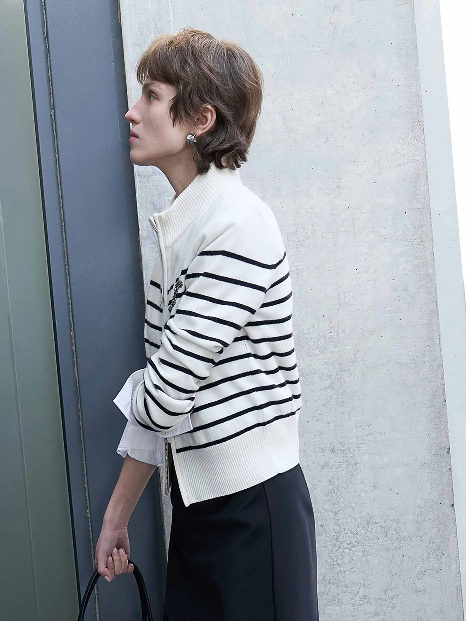 Zip Closure Wool Cardigan