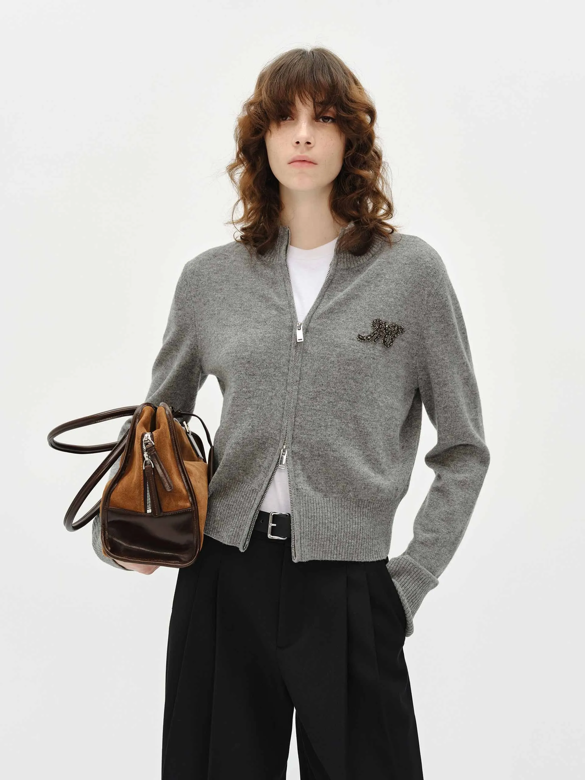 Zip Closure Wool Cardigan