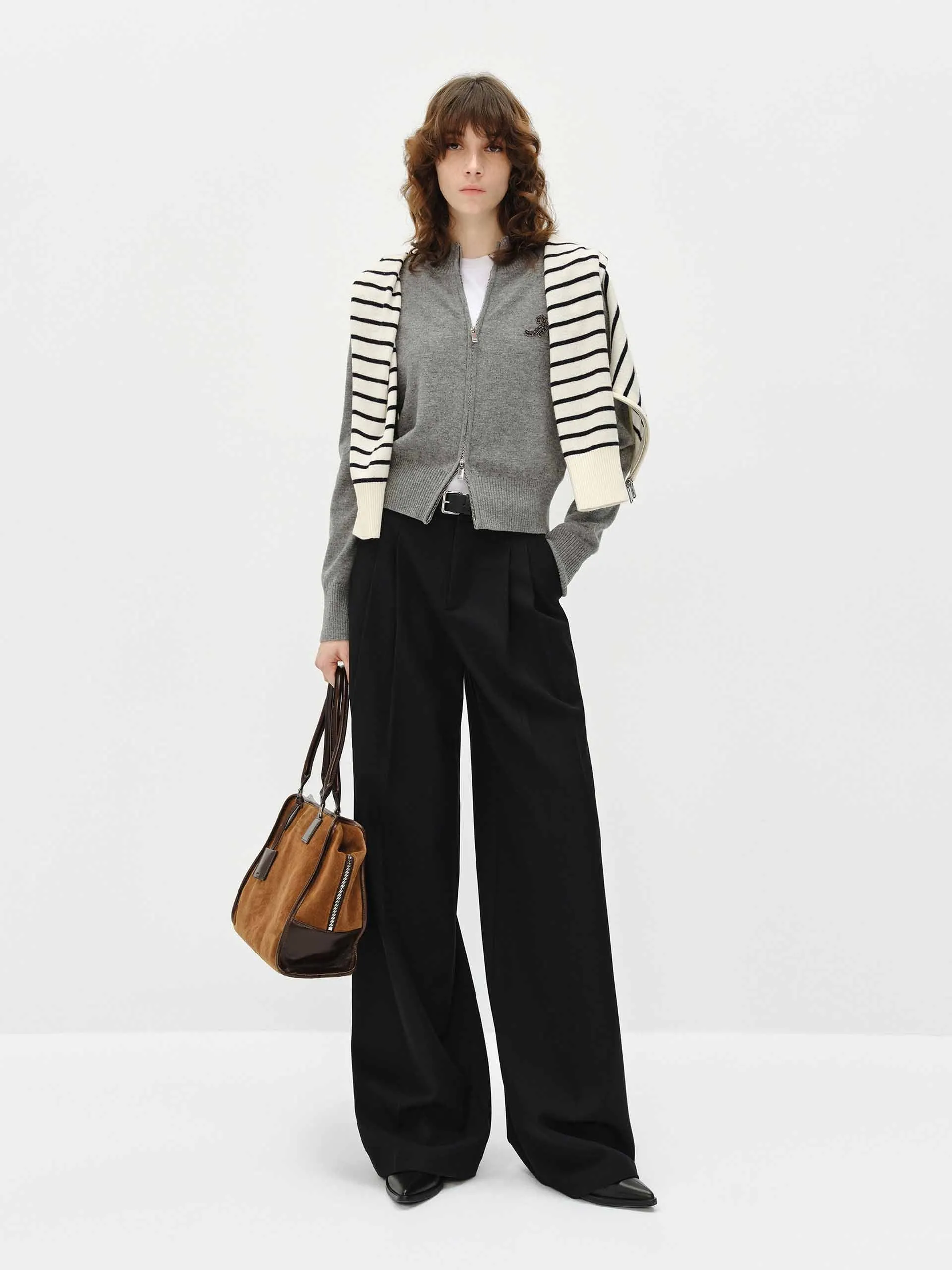 Zip Closure Wool Cardigan