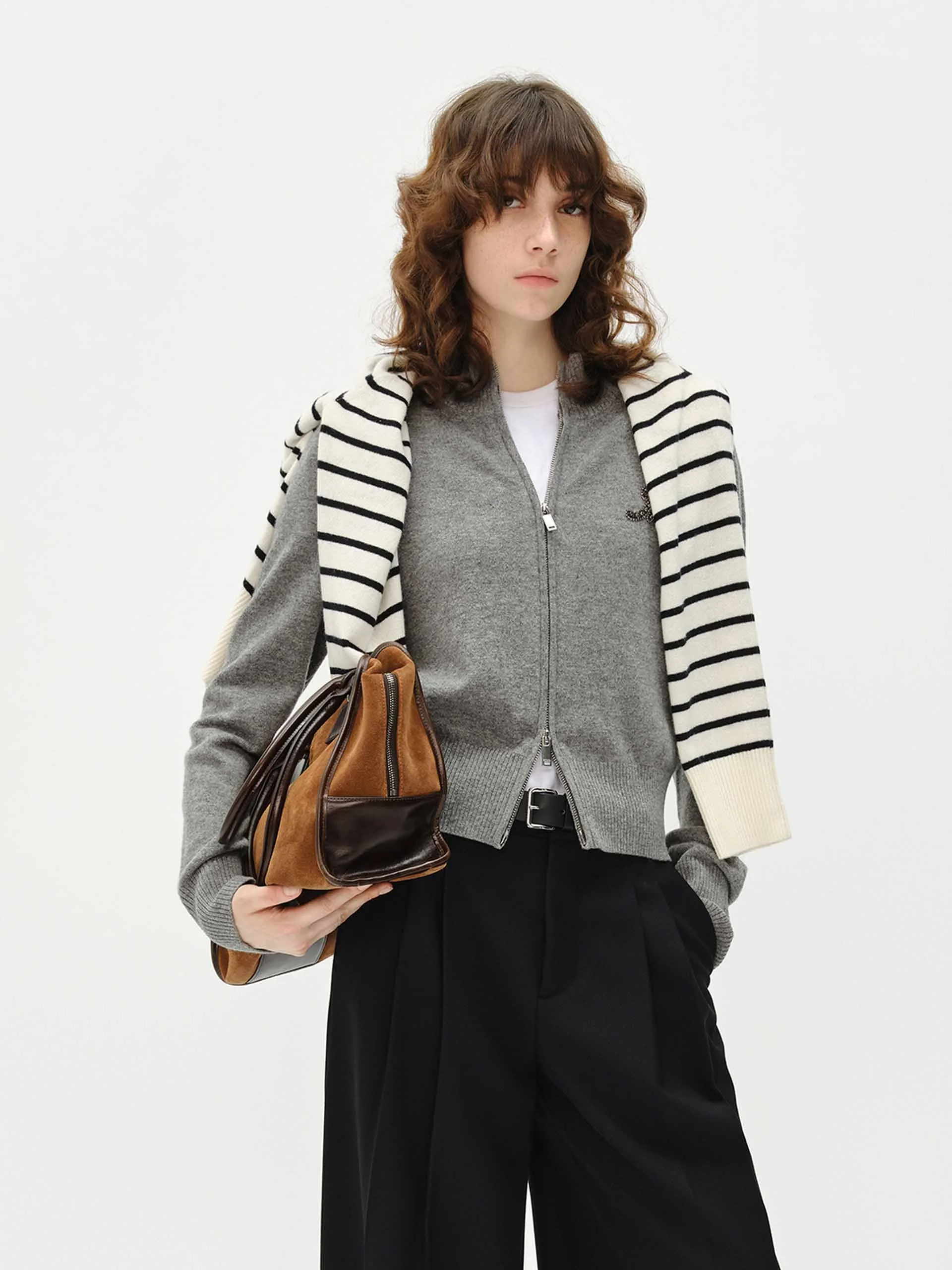 Zip Closure Wool Cardigan