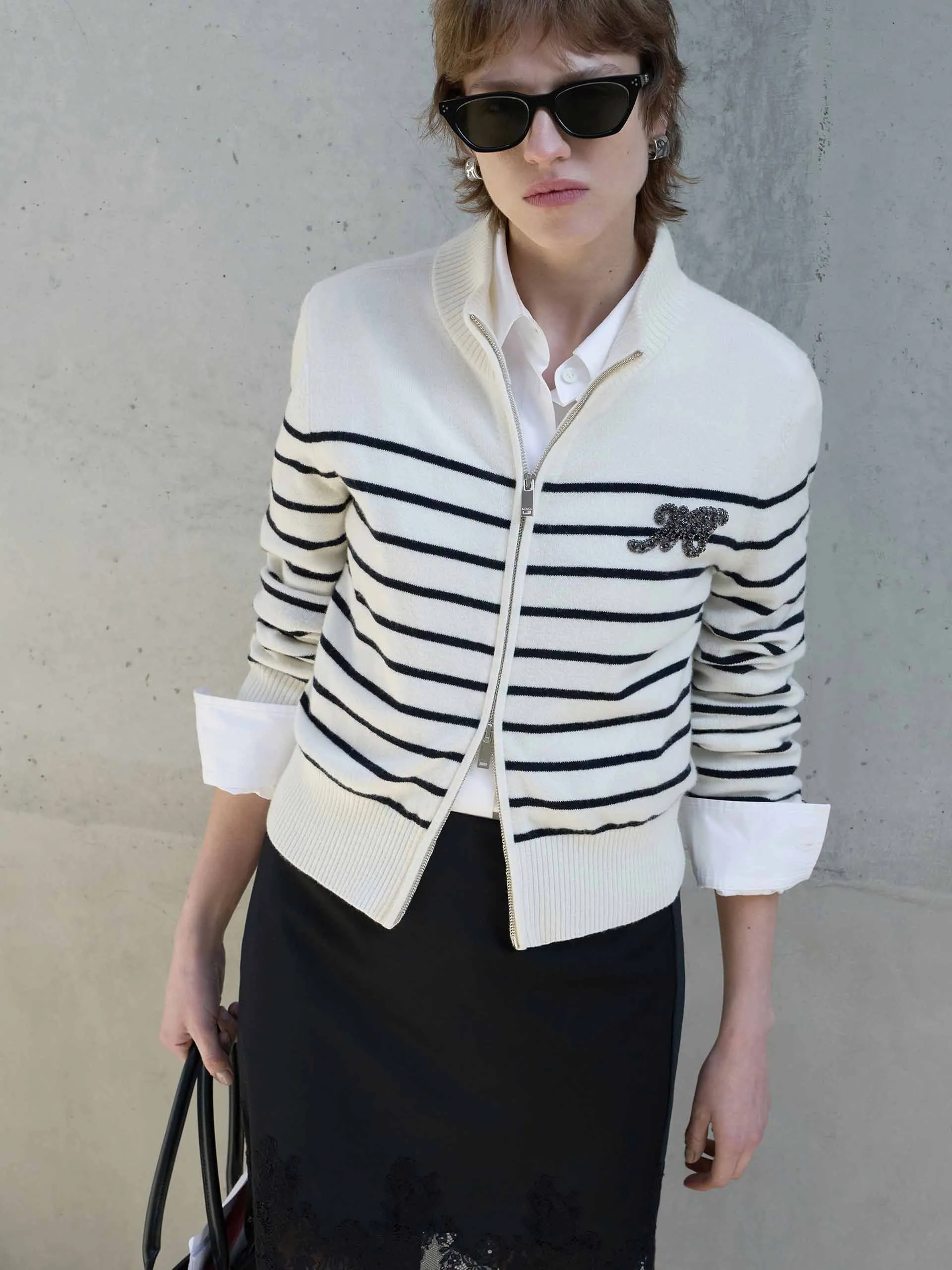Zip Closure Wool Cardigan