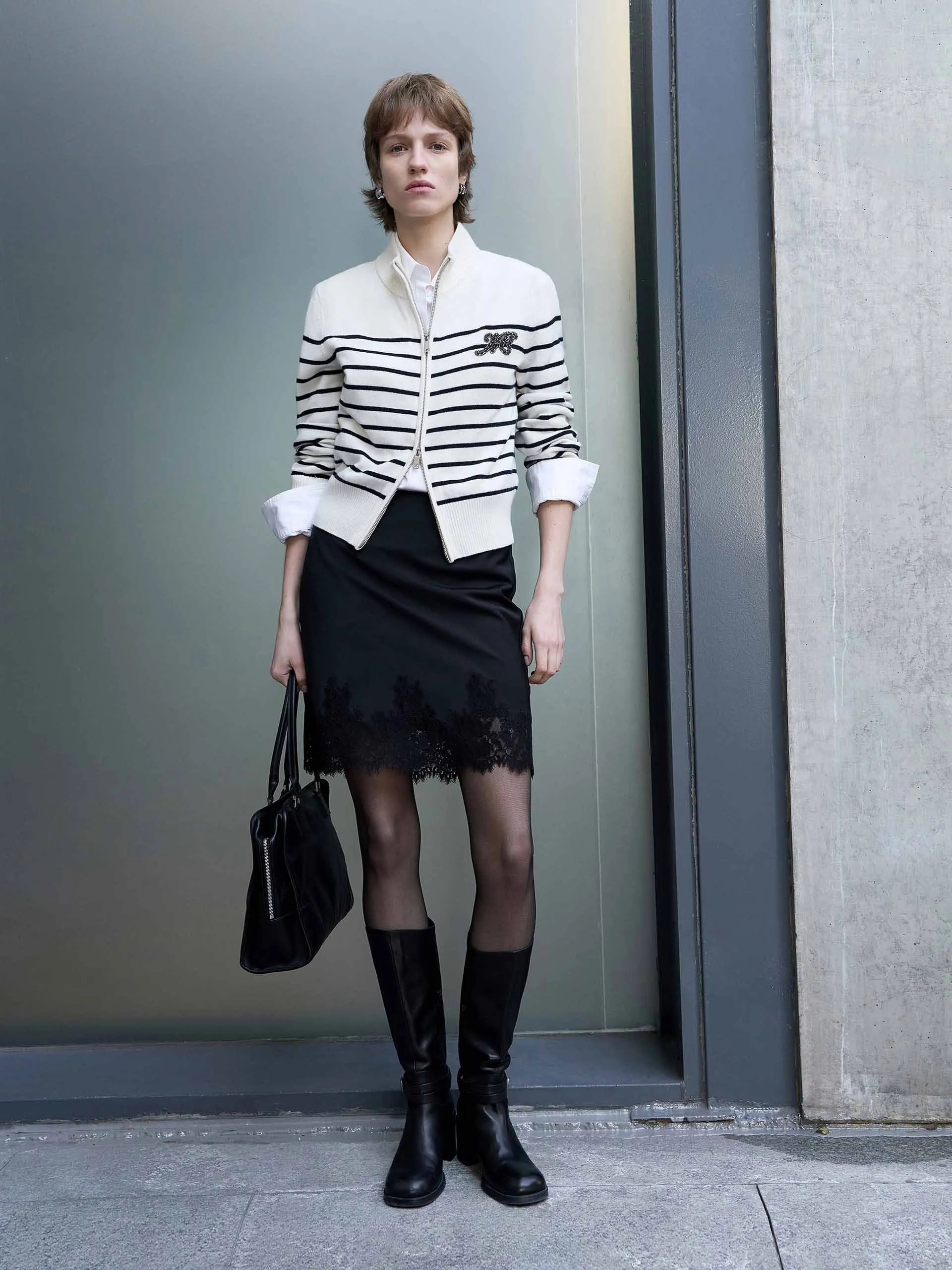 Zip Closure Wool Cardigan